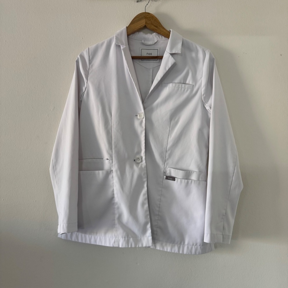 FIGS Bellevue Short Lab Coat Blazer 2-Button Pocket Doctor Nurse White Women XS